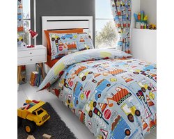 Graafmachine Vrachtwagen dekbedovertrek - 200 x 200 cm. met 2 kussenslopen - Bouw Wegwerkers dekbed - tweepersoons