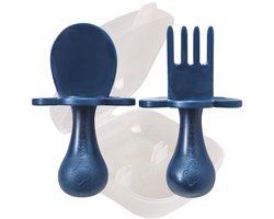 Grabease Babyllepel baby led spenningsaccessoires babybenodigdheden babylepel zelfvoeding, BPA-vrij en ftalaatvrij voor baby's en peuters, 1 set, marineblauw