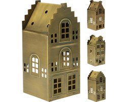 Grachtenpanden - 3 huisjes - Hollandse huisjes - bronskleurig - waxinelichthouder huisje