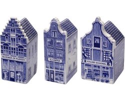 Grachtenpandjes - set van 3 - hoogte 14,5 cm - grachtenhuisjes - Amsterdamse huisjes - Delfts blauw - Nederlandse souvenirs - Souvenir Holland - Hollandse cadeautjes