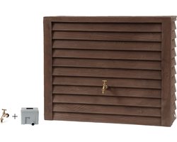 Graf regenton Woody 350 L Darkwood-met messing kraantje -met vulautomaat voor rechthoekige regenpijp