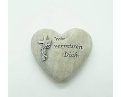 Grafdecoratie hart met inscriptie - weerbestendig - 1 stuk - polyresin - 11 x 4 cm