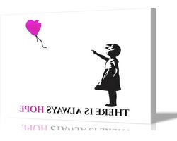 Graffiti Canvas Print - Banksy Poster Muurdecoratie - Woonkamer Decoratie - Altijd Hoop Meisje - 40 x 30 cm - Paars