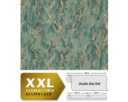 Grafisch behang EDEM 421ST28 vliesbehang hardvinyl warmdruk in reliëf licht gestructureerd in steen look en metalen accenten groen smaragdgroen bruin goud 10,65 m2