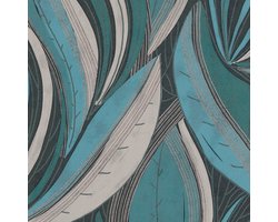 Grafisch behang Profhome 786552-GU vliesbehang hardvinyl warmdruk in reliëf gestructureerd met bloemmotief en metalen accenten blauw zilver lichtgrijs zwart 5,33 m2