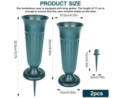 Grafvazen set van 2 - duurzaam en weerbestendig - 10,6 x 31 cm