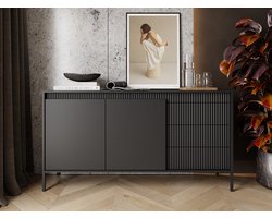 GrainGold – Dressoir Sorano – Mat zwart - Met Deuren en Lades - Moderne Opbergruimte - 153 cm