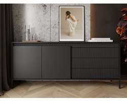 GrainGold – Dressoir Sorano – Mat zwart - Met Deuren en Lades - Moderne Opbergruimte - 187 cm