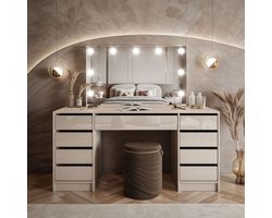 GrainGold – Kaptafel Melo Elite – Kashmir Hoogglans – Met Lades en Spiegel – Moderne Make-up Kaptafel