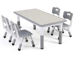 Gran Vida® - Kinder Tafel en Stoelen - 5-Delige Set - Verstelbare Hoogte - Geschikt voor 2-10 Jaar - Grijs