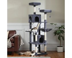 Gran Vida® - Krabpaal met Multi-Level Ontwerp - Kattenboom - Hangmat en Topbaars - Compleet Speelparadijs - Stimuleert Spel en Avontuur - Donkergrijs