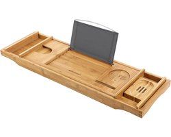 Gran Vida® - Luxe Badplank - Uitschuifbaar - Bamboe - Met Tablet- & Wijnhouder - 75-109 cm
