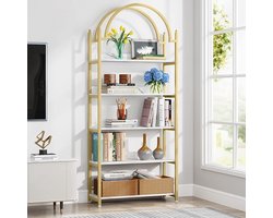 Gran Vida® - Open Boekenkast - Stijlvol Metalen Frame met Wit Faux Marmeren Planken - 80 x 30 x 184