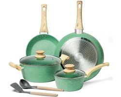 Gran Vida® - Pannensets - Anti-aanbaklaag - 8 Delig - Inclusief Glazen Deksel - Geschikt voor Alle Kookplaten - - en - Groen