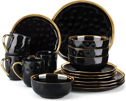Gran Vida® - Porselein Servies Set - 16-Delig - Elegant Ivoorzwart - FDA-Gecertificeerd