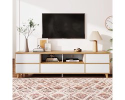 Gran Vida® - TV-Meubel in Modern Landelijke Stijl - Wit en Hout Design - Ruime Opbergmogelijkheden - Stevige Constructie