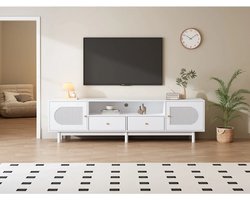 Gran Vida® - TV-Meubel met Rotan Deuren - Elegant en Functioneel - Geschikt voor 80-inch TV - Wit - 180 x 40 x 56