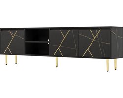 Gran Vida® - TV-Meubel Zwart Marmer met Gouden Accenten - 200 x 35 x 60