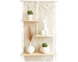Gran Vida® - Wandkleed met Decoratie Planken - Handgeweven Macrame - Bohemian Flair - 100% Katoen