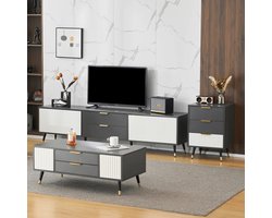 Gran Vida® - Woonkamer Meubelset - Inclusief TV-Meubel, Salontafel & Bijzettafel - Luxueuze Details - Grijs/Wit