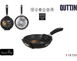 Grand Chef hapjespan - 18cm + houten lepel om de anti aanbaklaag te beschermen PTFE-vrij - geschikt voor inductie, gas, electrisch, keramisch en halogeen