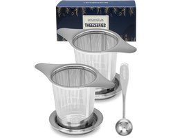 Grandlux Theezeef 2 stuks – RVS Theezeefjes voor Losse Thee – Theefilter met Handvat en Lekplaatje – Thee Ei – Thee Infuser