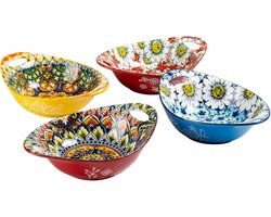 Granenkommen Boheemse stijl porseleinen dessertkommen -Set van 6 voor dessert, pasta en salade - magnetron & vaatwasmachinebestendig - 560ml
