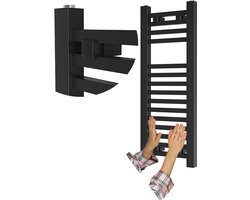 Granitan Handdoekradiator Bergen - 80x45cm - Zwart - Ladderdesign - Badkamer Verwarming - CV Radiator