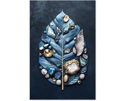 Graphic Message - Schilderij op Canvas - Crystal Leaf - Blauw Blad - Edelsteen - Natuursteen - Elements - Donkerblauw - Woonkamer Wanddecoratie - Natuurlijke Elementen - Natuur - Hotel Chique - Woonaccessoires