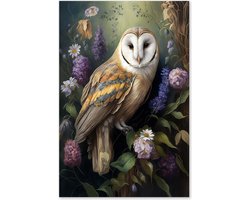 Graphic Message - Schilderij op Canvas - Kerkuil - Uil - Bos - Vogel - Bloemen - Groen - Bosdier - Veluwe - Natuur - Luxe - Uilen - Roofvogel - Roofvogels - Bosdieren - Boho - Wanddecoratie - Muurdecoratie - Wanddeco - Lente - Herfst