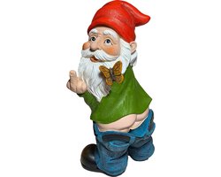 Grappig Tuinbeeldje - Kabouter Middelvinger - Tuinkabouters voor - Tuinkabouters Geliefden - Tuindecoratie voor Buiten - Weerbestendige Decoratie voor Tuin en Camping - Grappig en ondeugend ontwerp - Tuinkabouter Middelvinger