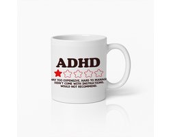 Grappige ADHD Review Mok 330ml – 1 Ster Beoordeling Koffiebeker – Humoristisch Cadeau voor Neurodivergente Vrienden of Collega’s