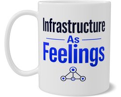 Grappige DevOps Koffiemok - Infrastructure As Feelings - Cadeau voor Cloud Architect en Systeembeheerder - Tech Kantoor Humor Mok - Wit - Dubbelzijdig Bedrukt