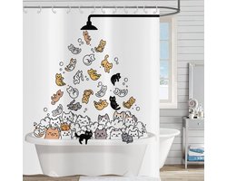 Grappige Douchegordijn - Katten Print - Badkamer Decoratie - Waterdicht Polyester - 90x180 cm - Multicolor