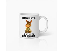 Grappige Ezel Mok 330ml – Humoristische Nederlandse Quote Koffiebeker voor Dagelijks Gebruik