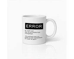 Grappige "Foutmelding" Mok met Nederlandse Tekst – Unieke Keramische Koffiebeker voor Techfans en Programmeurs, Leuk Cadeauidee