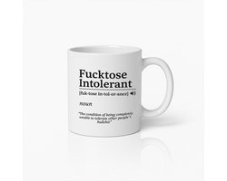 Grappige "Fucktose Intolerant" Definitie Mok – Sarcastische Koffiemok voor Humor Liefhebbers & Uniek Cadeau Idee