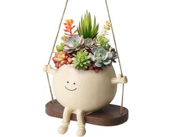 Grappige hangende bloempotten met gezicht - decoratief - 1 stuk - hars
