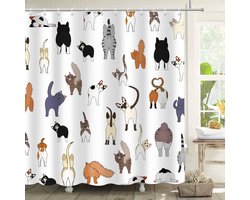 Grappige Katten Douchegordijn 180 x 180 - Kinderen Cartoon Dieren - Waterdicht Polyester Stof Badkamer Gordijn - Wasbaar Badkamer Decoratie met 12 Haken