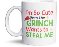Grappige Kerstmok – I’m So Cute Even the Grinch Wants to Steal Me – Humor Mok – Kerstcadeau – 330 ml – Vaatwasbestendig & Magnetronbestendig – Gift voor Vrienden/Collega’s