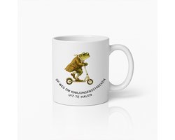 Grappige Kikker Mok – “Op Weg om Kwajongensstreken Uit te Halen” – 330ml Speelse Keramische Beker – Cadeau voor Vrienden, Collega’s & Scooterfans