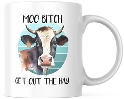 Grappige Koeienmok, Moo Bitch Get Out The Hay Koffiekop, Sarcastisch Boerderijdier Cadeau, Waterverf Koe Kunst, Nieuwigheid Mok voor Boer