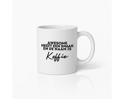 Grappige Koffiemok met Tekst "Awesome Heeft een Smaak en de Naam is Koffie" – Humoristisch Cadeau voor Koffieliefhebbers