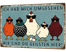 Grappige Metaal Wanddecoratie met 'Coolste Hühner'