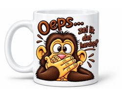 Grappige Mok - Beker 330 ml – Humor Beker met Aap en diverse spreuken – Verjaardagscadeau – Cadeau voor Man of Vrouw