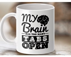 grappige mok, hersenen mok, tabbladen open, cadeau idee, unieke beker, koffie beker, thee beker, geeky cadeau, nerd humor, brein overbelast, werk mok, kantoor humor, student cadeau