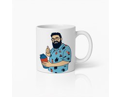 Grappige Mok met Baardige Man Cartoon 330ml – Uniek Cadeau voor Koffie- en Theeliefhebbers