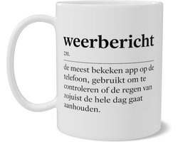 Grappige Mok met Tekst - Weerbericht Definitie - Koffiemok Woordenboek Stijl - Humor Cadeau Typisch Nederlands - Koffiebeker met Quote - Front and Back Print