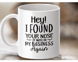 grappige mok, neus in zaken, nieuwigheid mok, cadeau idee, koffie mok, thee mok, geschenk mok, humor mok, tekst mok, creatieve mok, grappig citaat, unieke beker, origineel cadeau