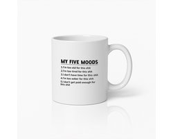 Grappige “My Five Moods” Mok – Sarcastische Werk Humor Koffiemok – Perfect Kantoorcadeau voor Collega’s & Werknemers